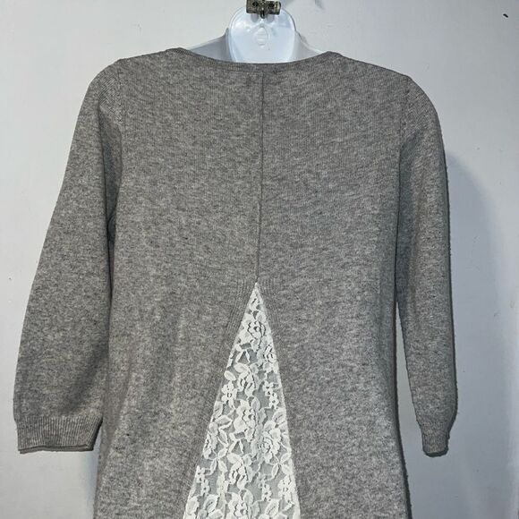 THE LIMITED Grey 3/4 Sleeve Lace Back Sweater-XS - Picture 6 of 10
